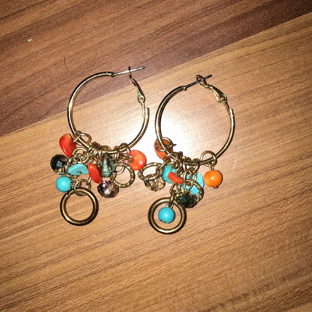 Colorful beaded hoop earrings